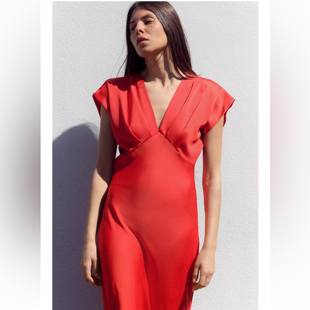 Zara Satin Red Dress NWT - Picture 4 of 11